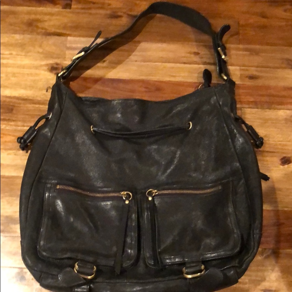 Sorial black authentic leather hobo shoulder bag
